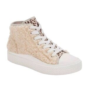 DOLCE VITA Sneakers Womens High Top Veola Plush Size 8.5 Fur Faux Calf Hair
